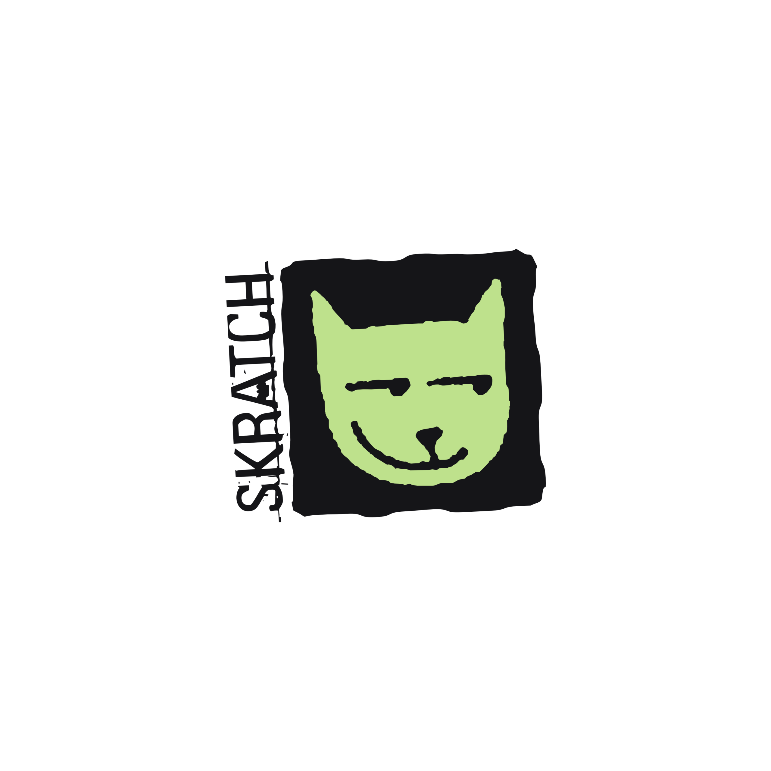 green cat looking sideways illustration