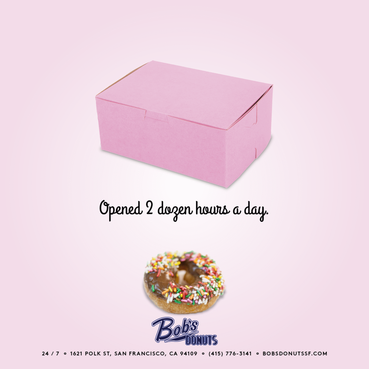 pink donut box for sf donut shop ad